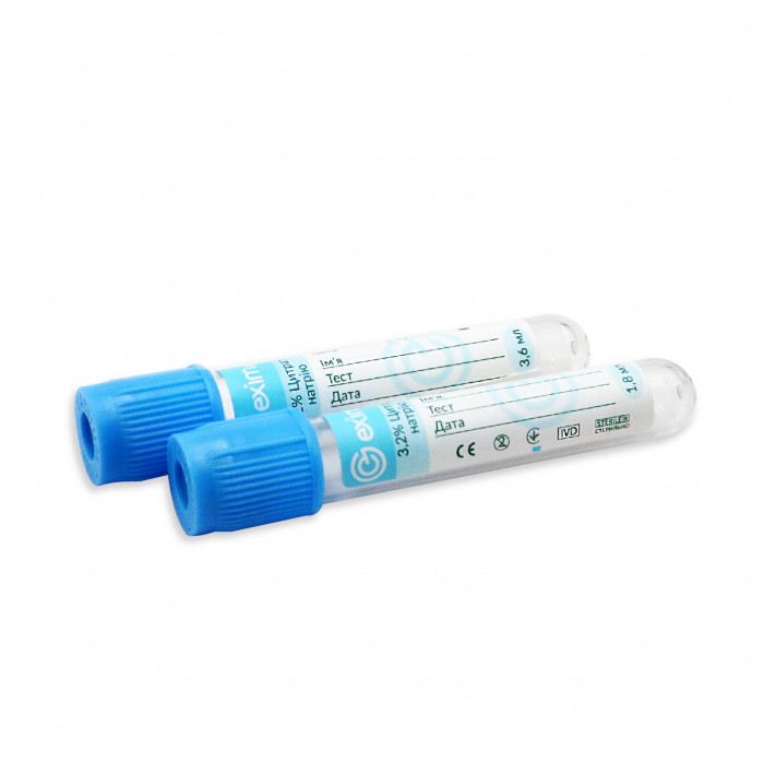 Пробірка вакуумна EximLab 3,6 (3,2%) з цитратом натрію блакитна кришка мл 13х75 мм (100 шт/уп)