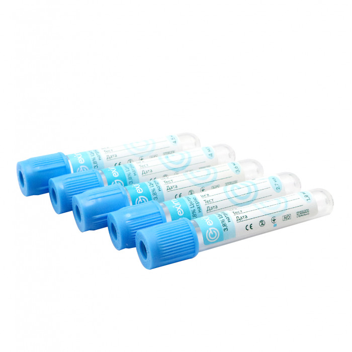 Пробірка вакуумна EximLab  3,6 (3,8%) мл з цитратом натрію блакитна кришка 13х75 мм (100 шт/уп)