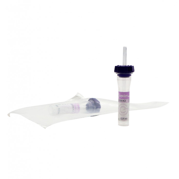 Пробірка для забору капілярної крові EximLab 0,25 мл з K3 EDTA фіолетова кришка 8х42 мм (інд. уп.)