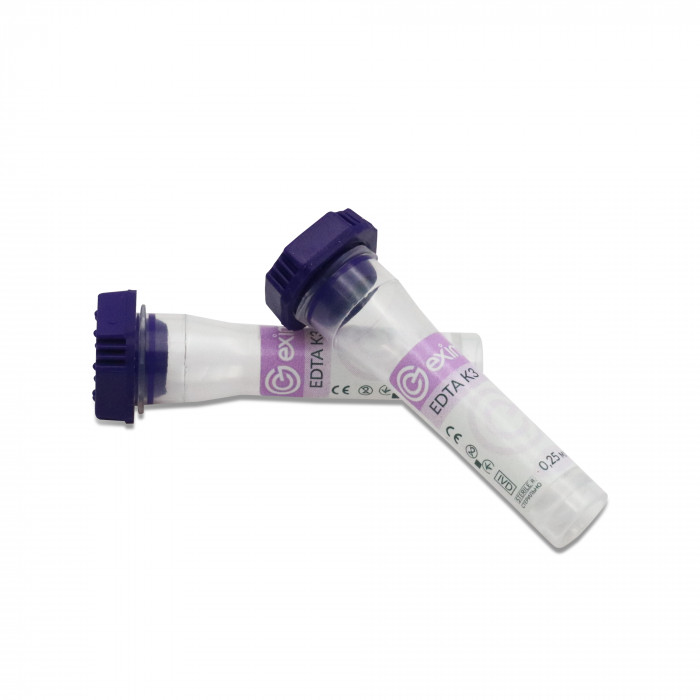 Пробірка для забору капілярної крові EximLab 0,25 мл з K3 EDTA фіолетова кришка 8х42 мм (100 шт/уп)