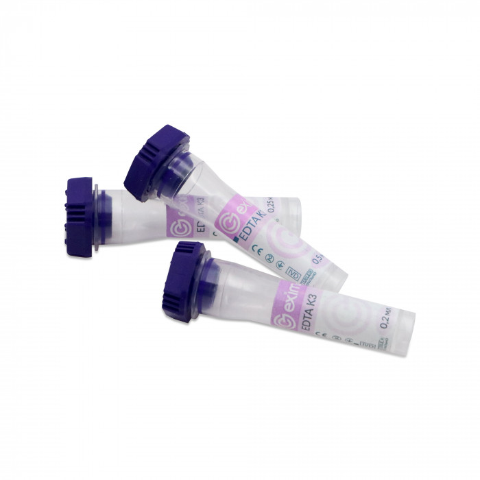 Пробірка для забору капілярної крові EximLab 0,2 мл з K3 EDTA фіолетова кришка 8х42 мм (100 шт/уп)